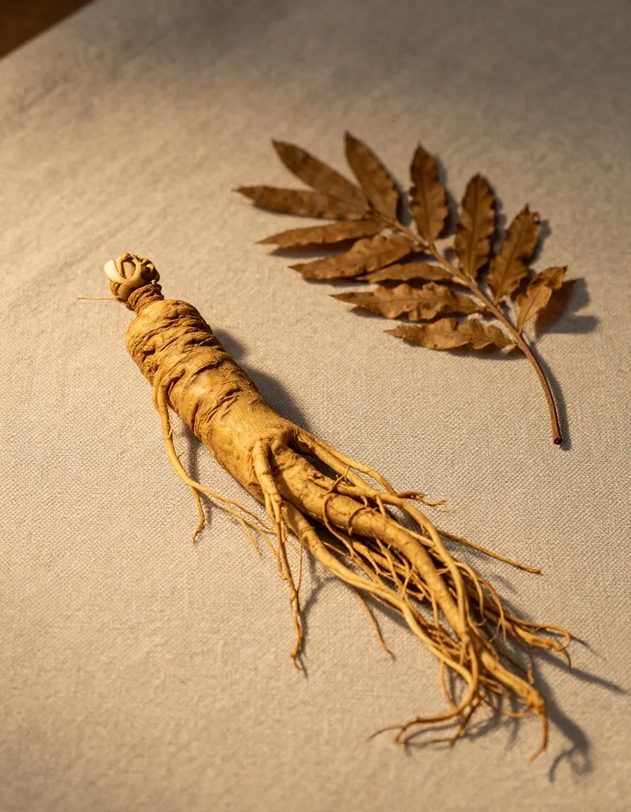 Open botanical reference page with pressed leaves on linen